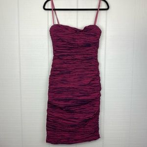 Ariella Burgundy Crinkled Ruched Straight Bodycon Dress Spaghetti Strap S
